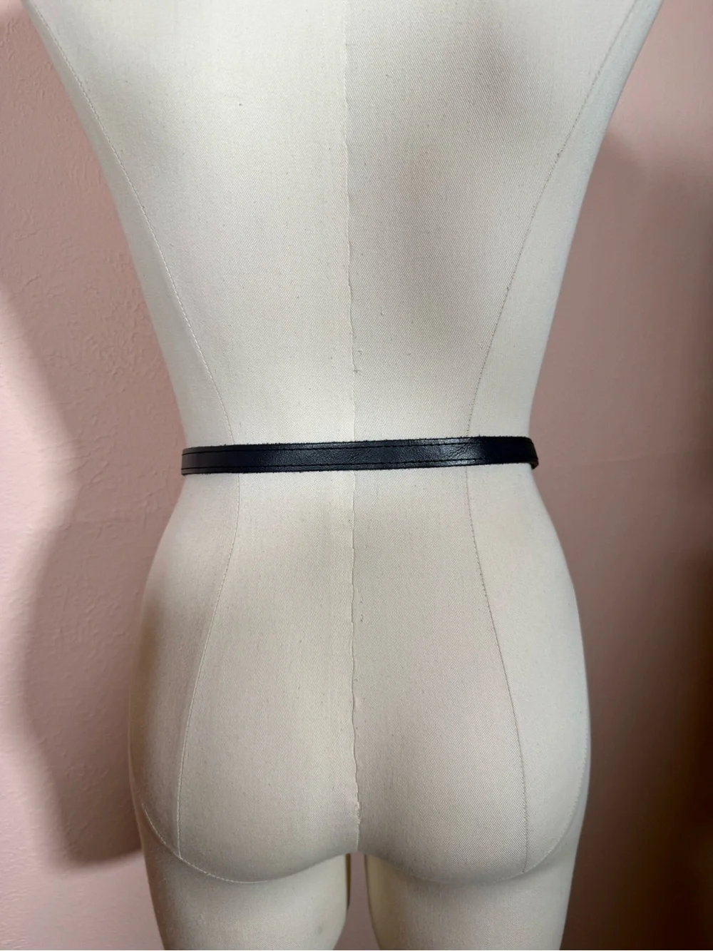 Vintage navy blue leather  minimalist skinny belt 28inches classic academia